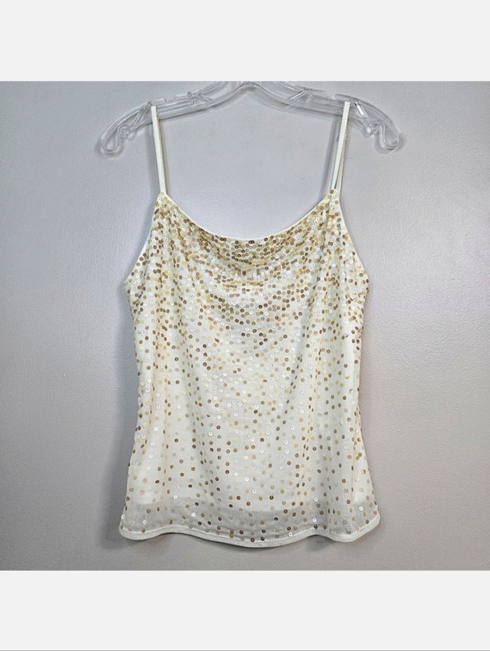 Luisa Cerano Cream & Gold Sequin Embellished Cami, Size 12 ~ VGUC
